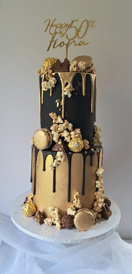 Black & Gold 2 tier drip cake